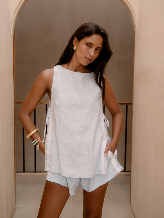 Siemma Top - Linen with Stripe