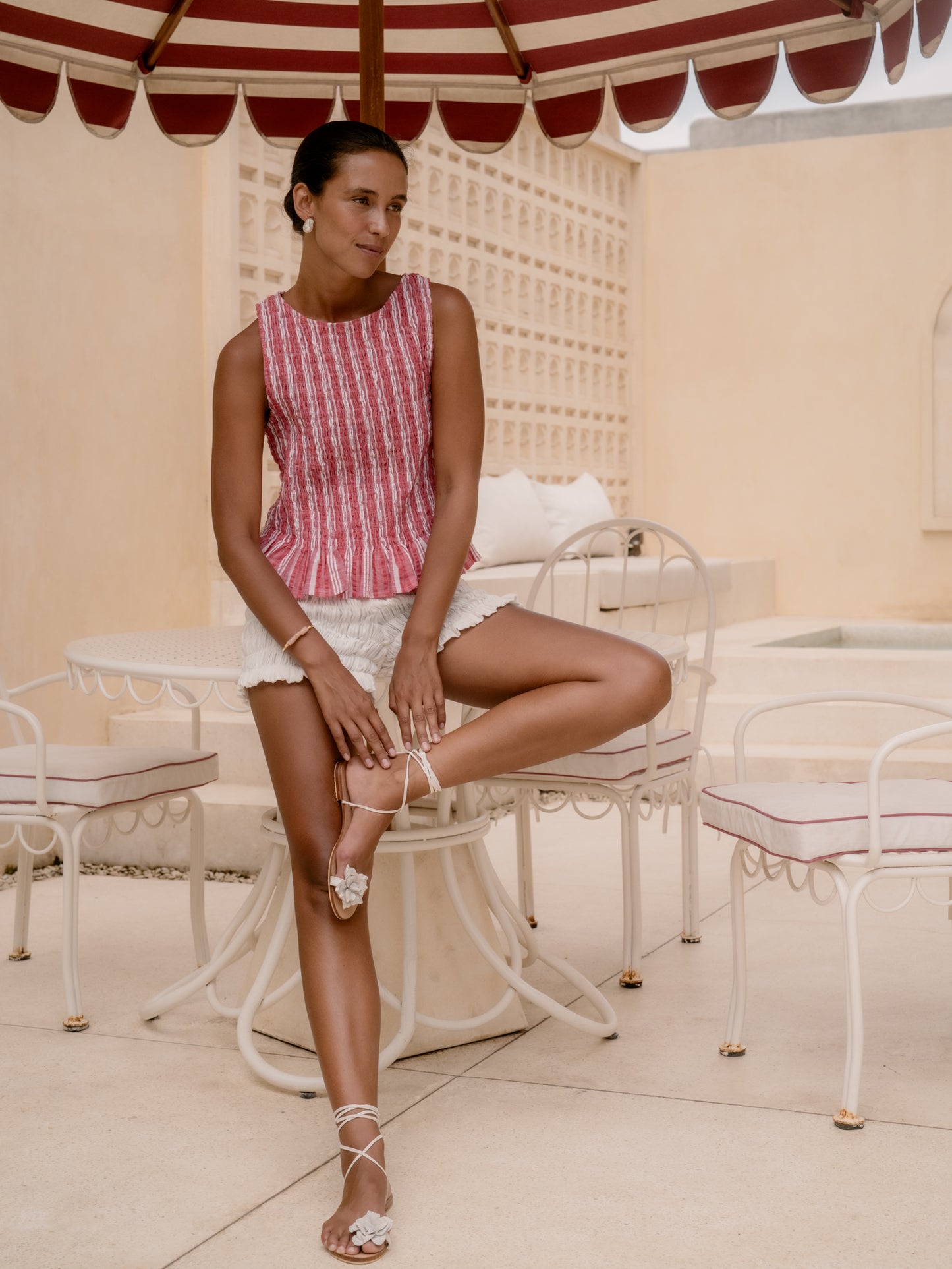 Alma Shirred Top - Red Stripe