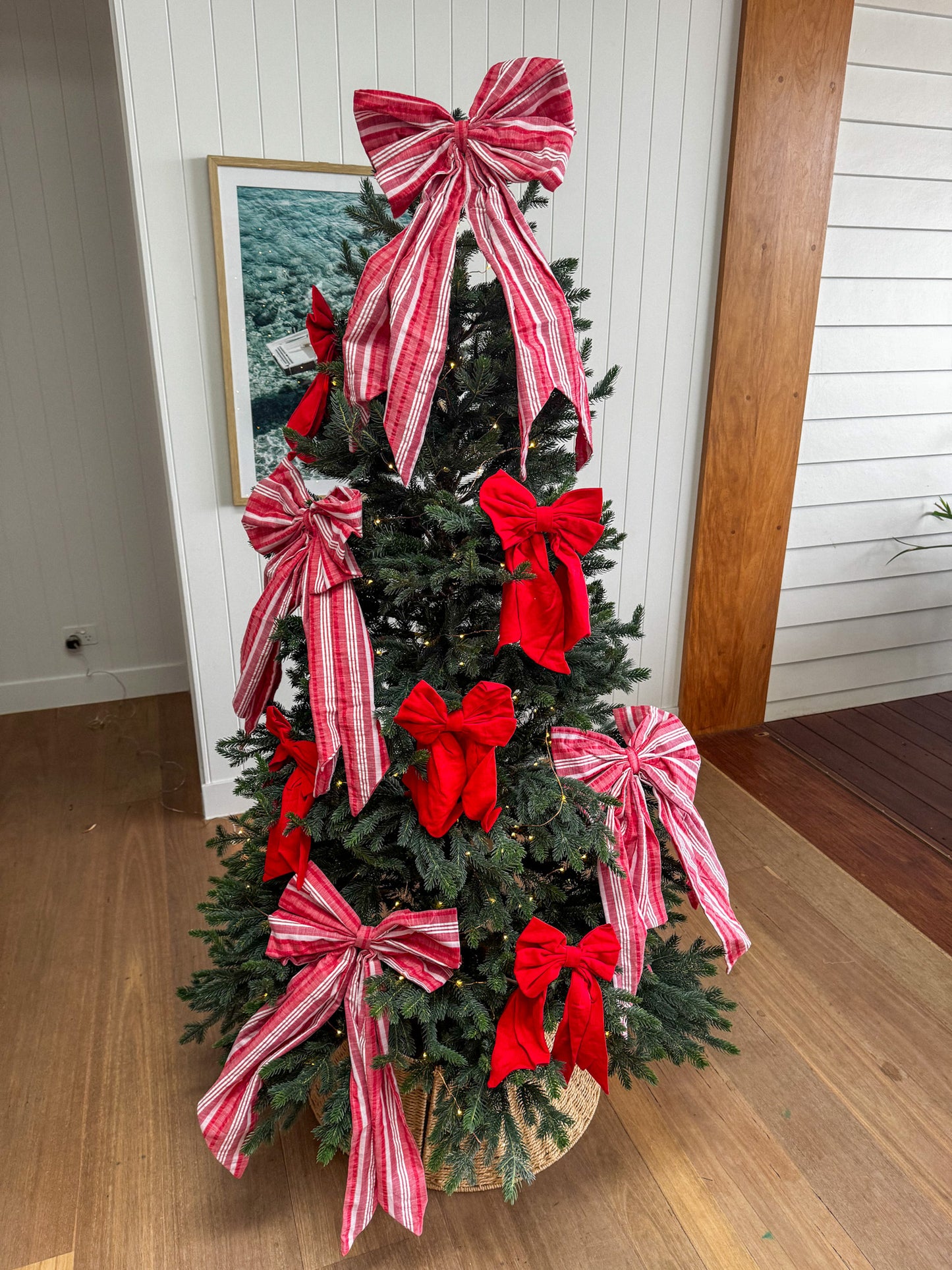 Large Christmas Bow - Red & White Stripe
