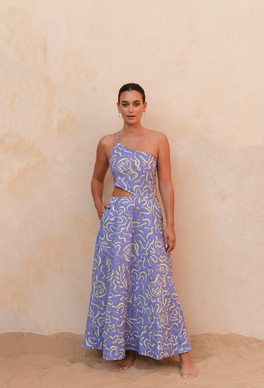 One shoulder linen dress hot sale