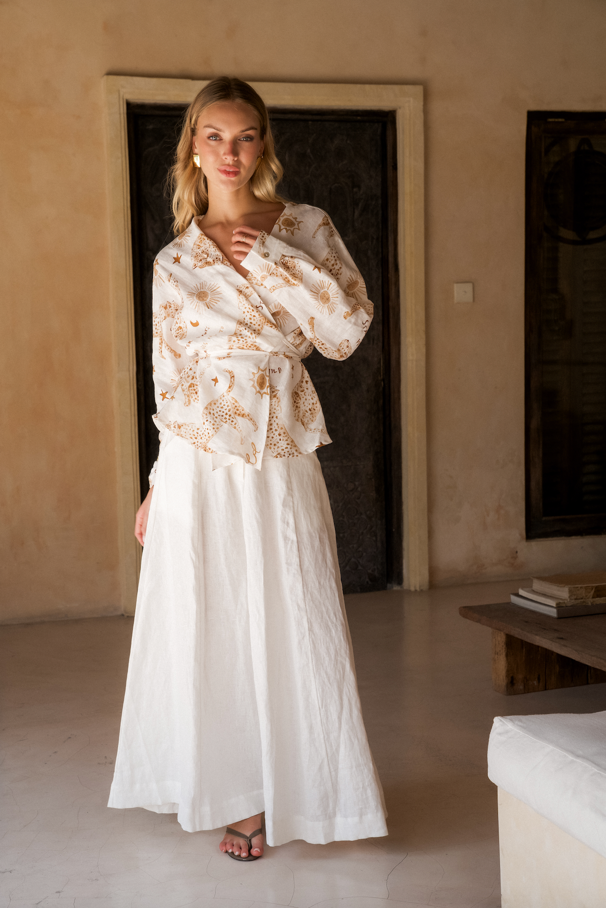 Nova Wrap Top - Printed Linen