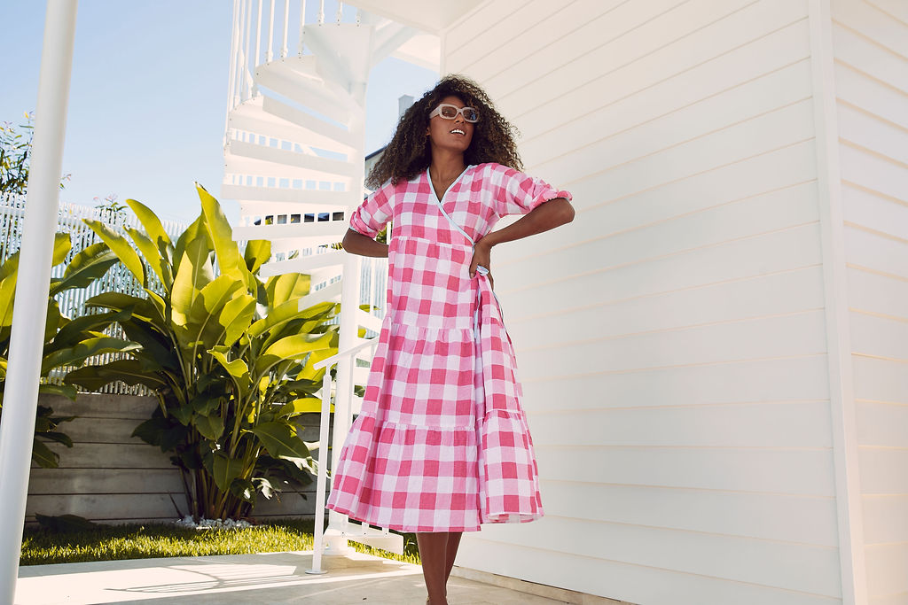 Maddie Dress - Pink Check Linen SALE
