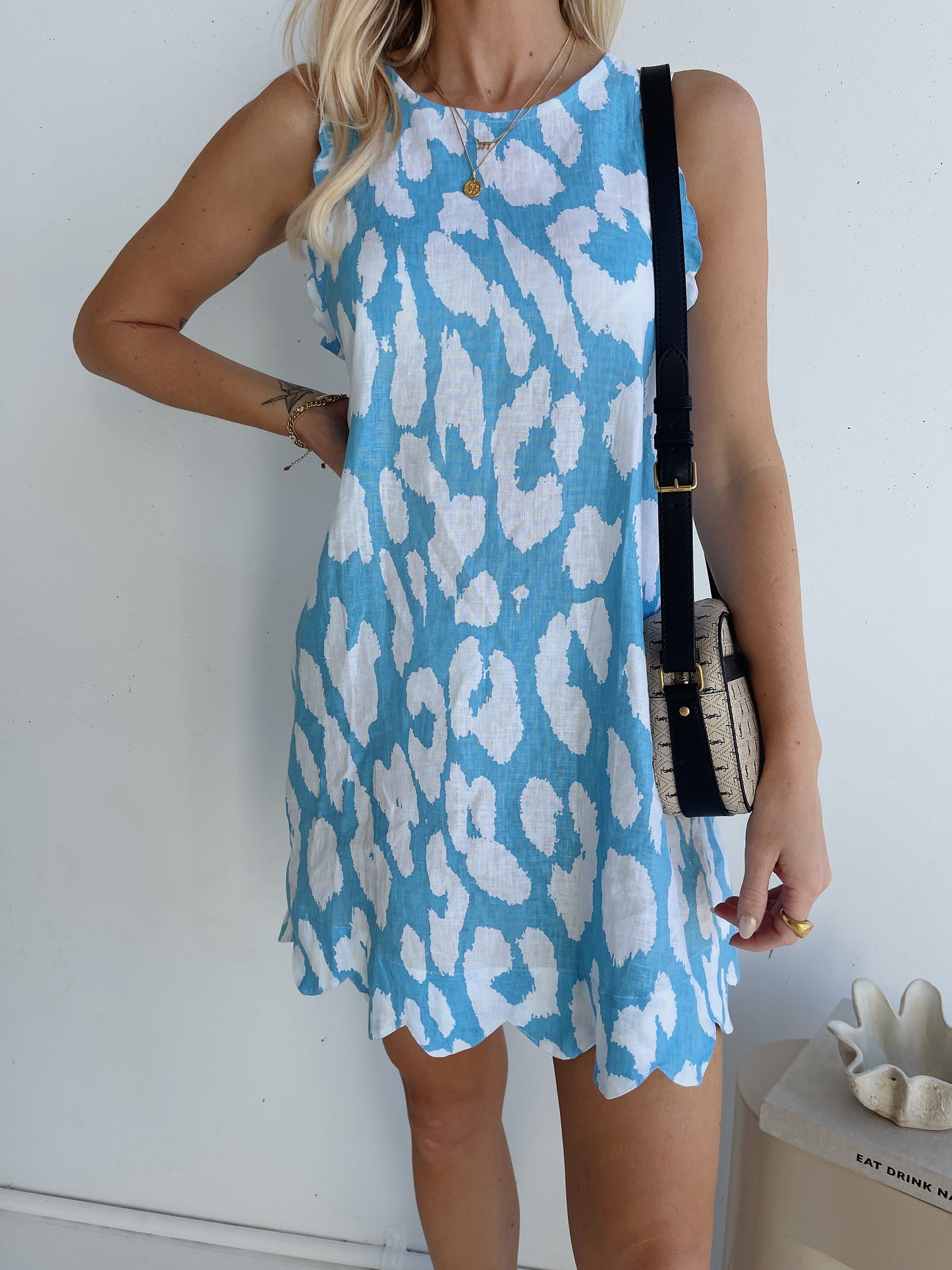 Banksia Dress - Blue Leopard Linen