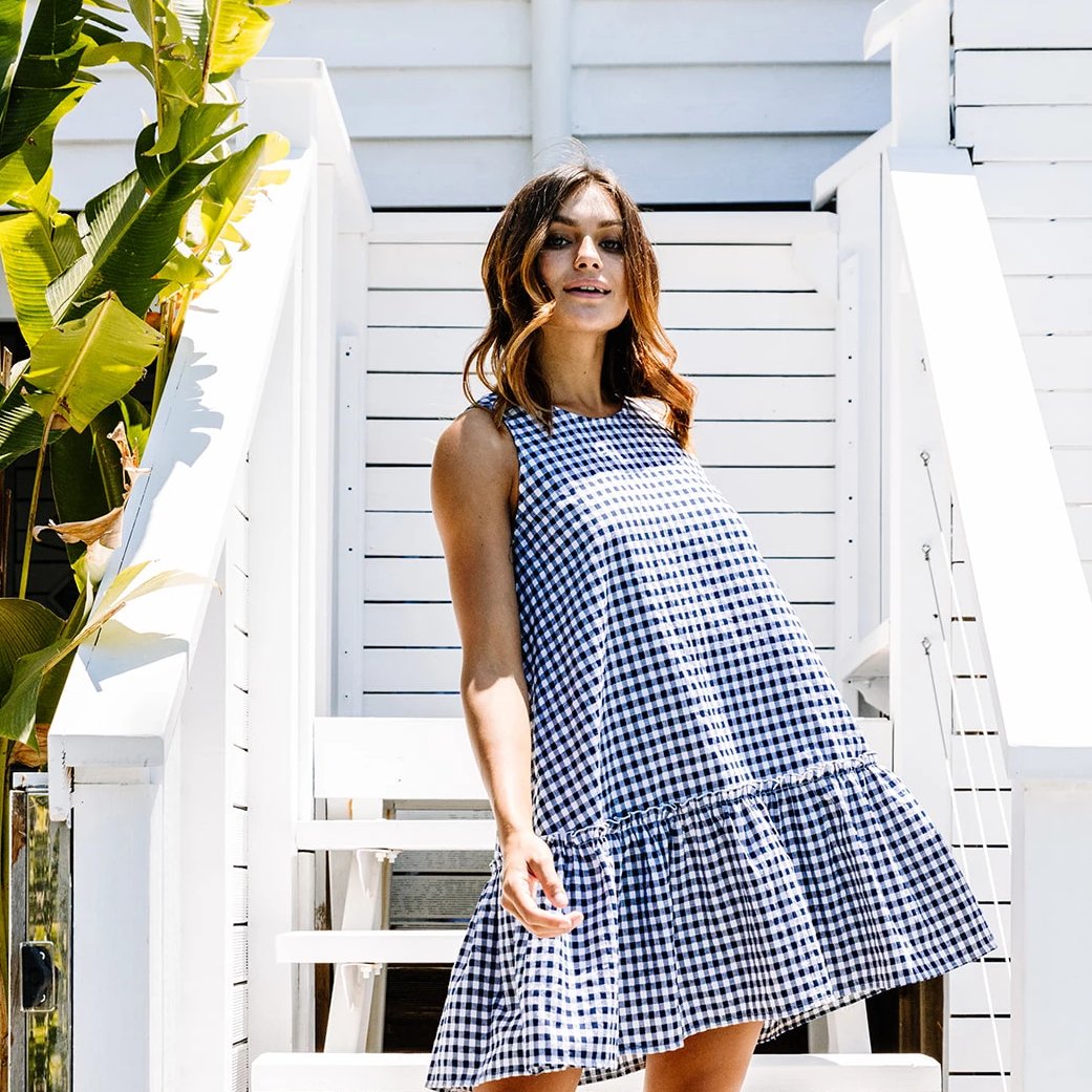 Annie Dress Navy Gingham by LJC DESIGNS