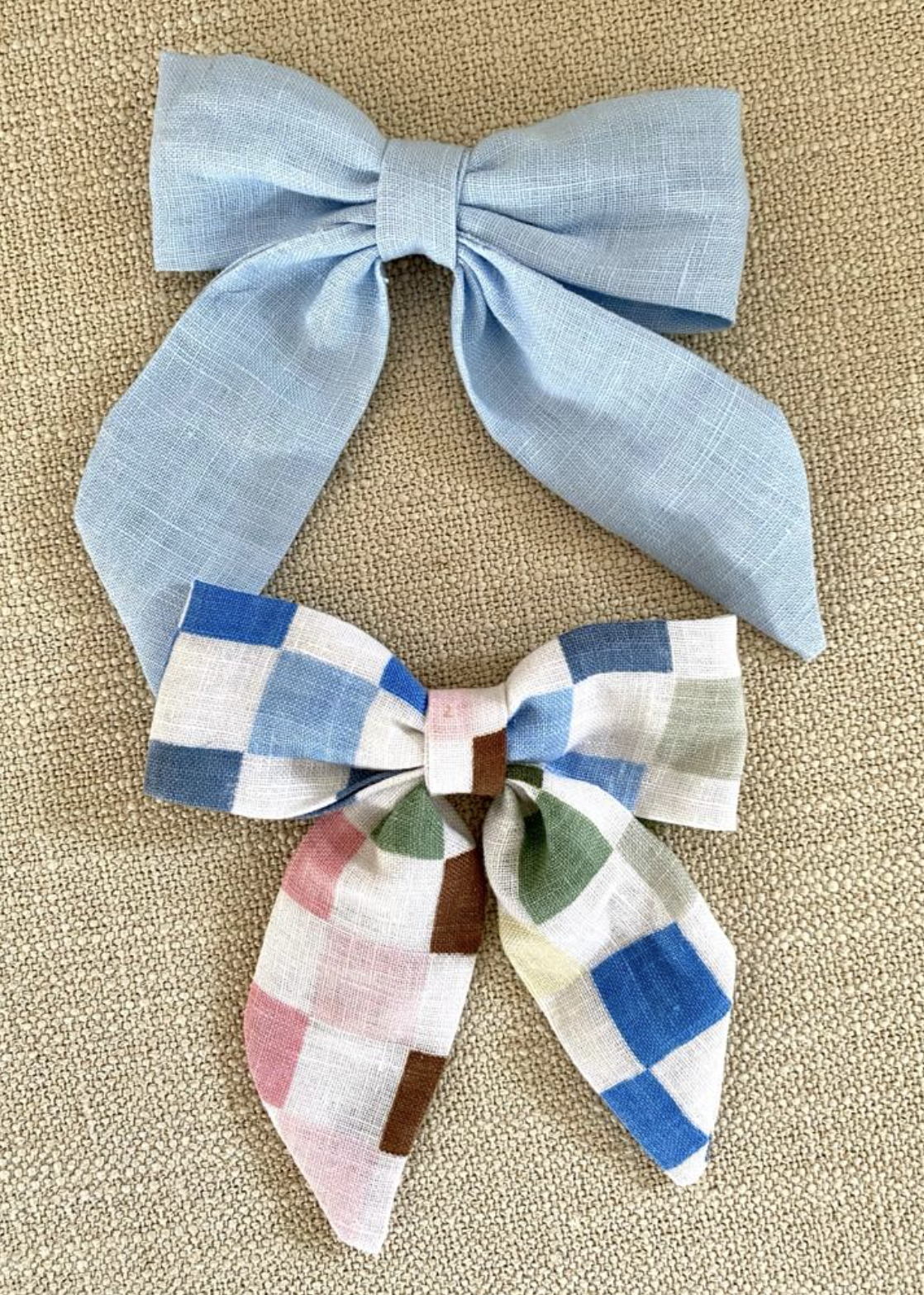 Girls Linen Bow Hair Clip - Large