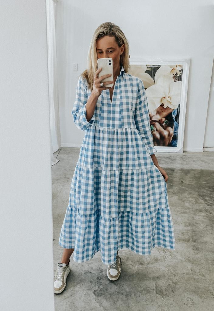 SALE Jac Dress - Blue Check Cotton (XS)