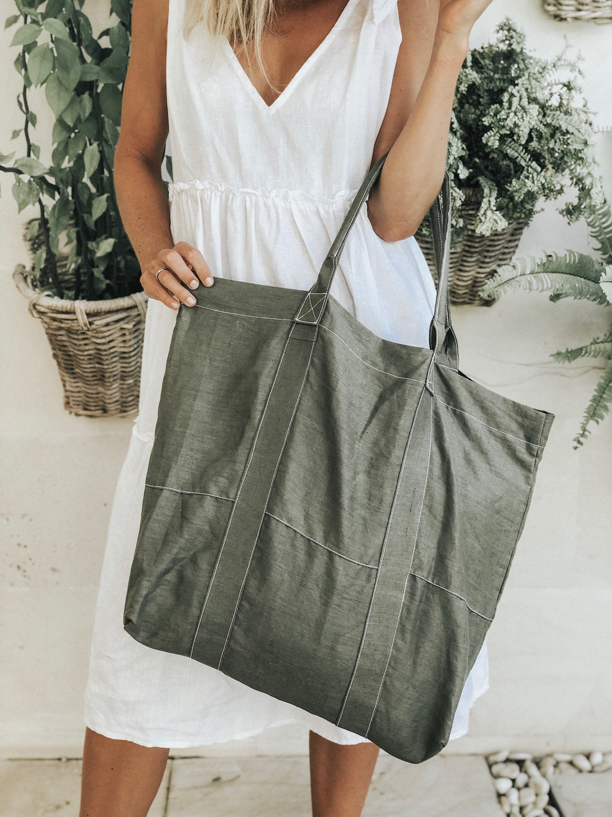 SALE Linen Beach Bag