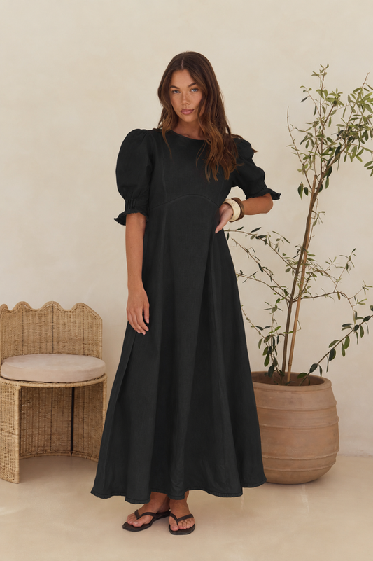 Sasha Dress - Black Linen