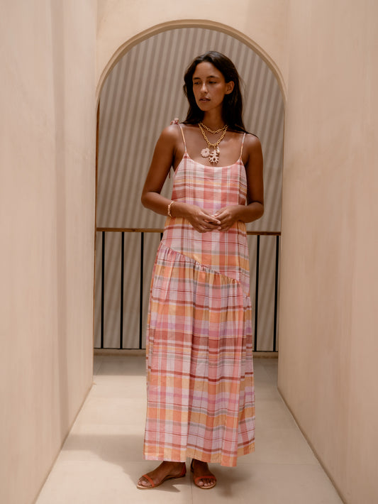 Adeline Plaid Linen Dress - Wholesale