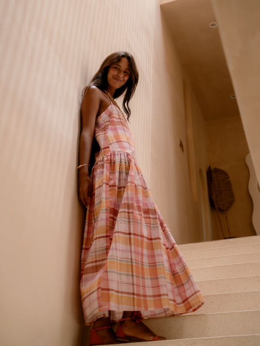 Adeline Plaid Linen Dress - Wholesale
