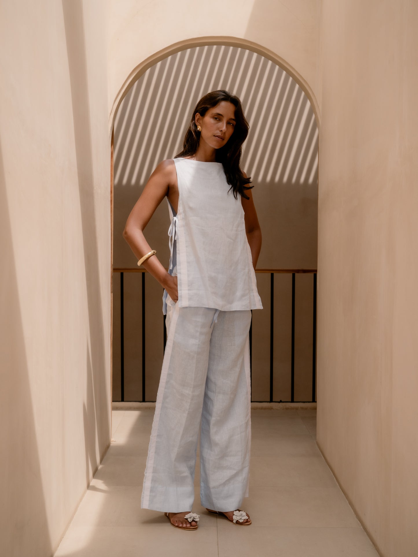 Siemma Top - Linen with Stripe