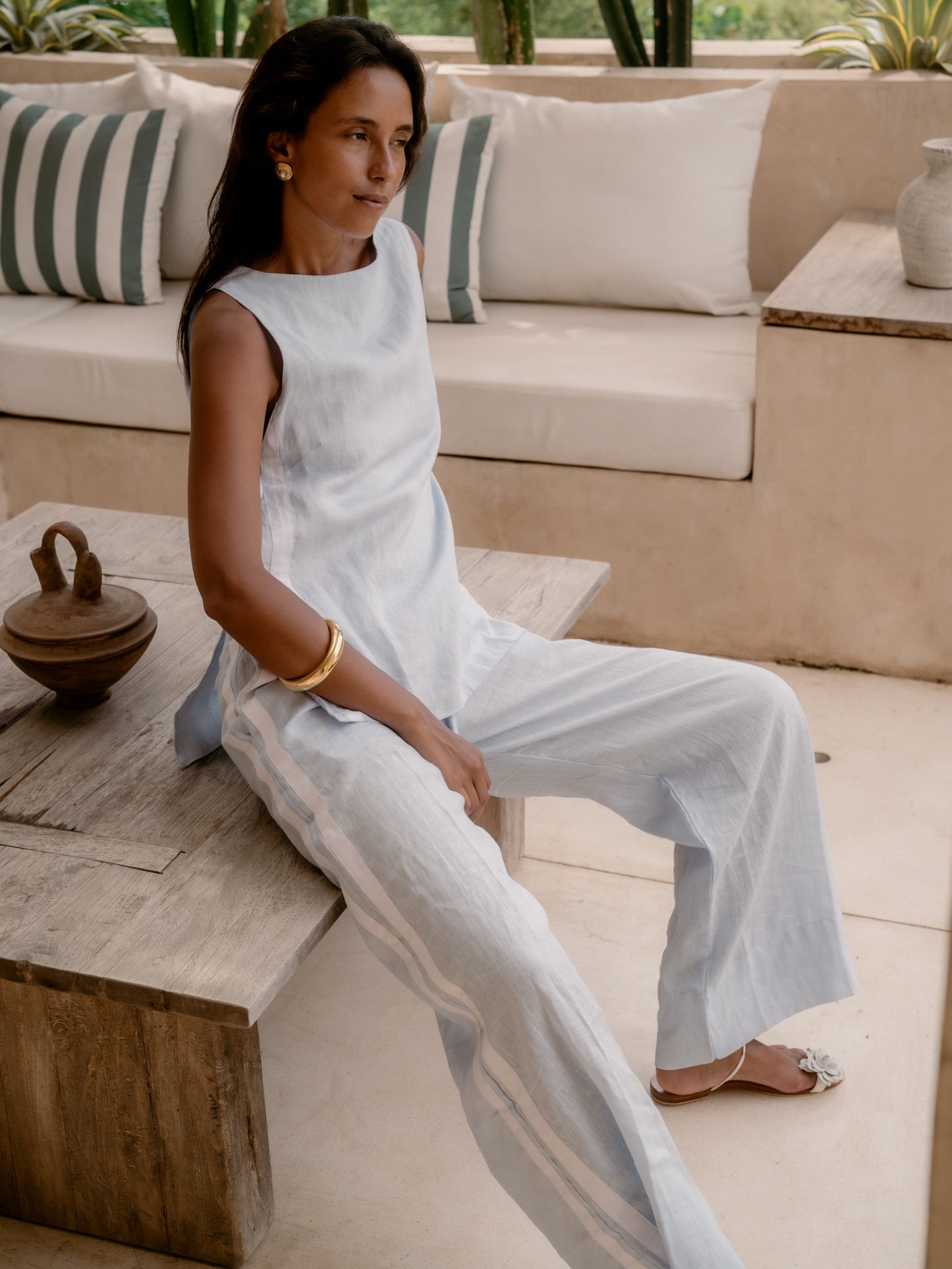 Siemma Top - Linen with Stripe