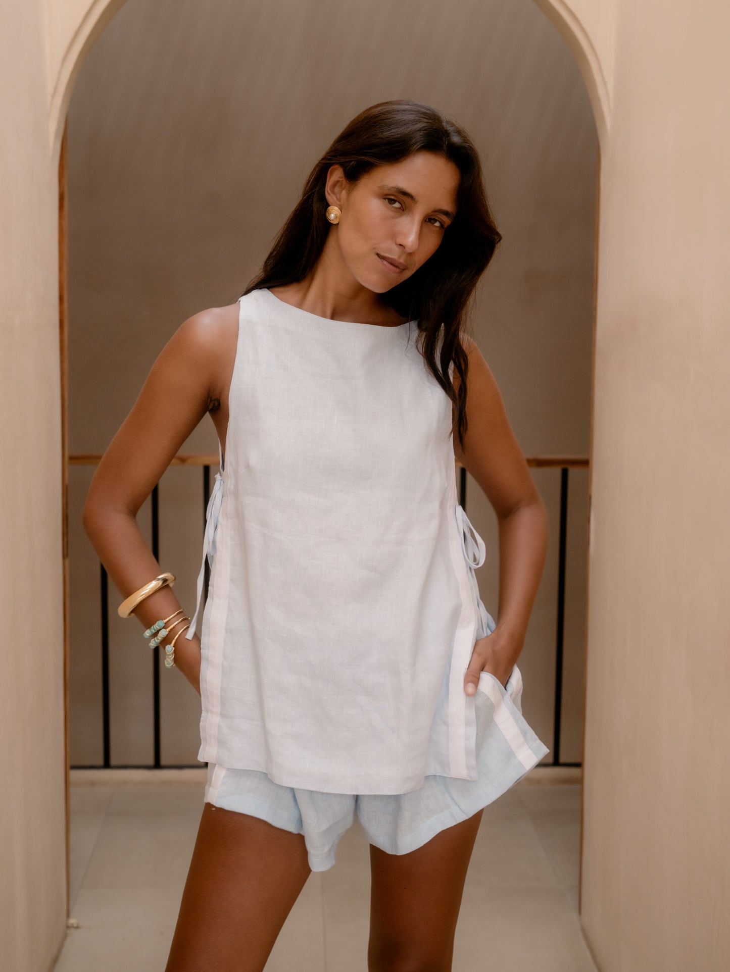 Ted Shorts - Linen w Stripe