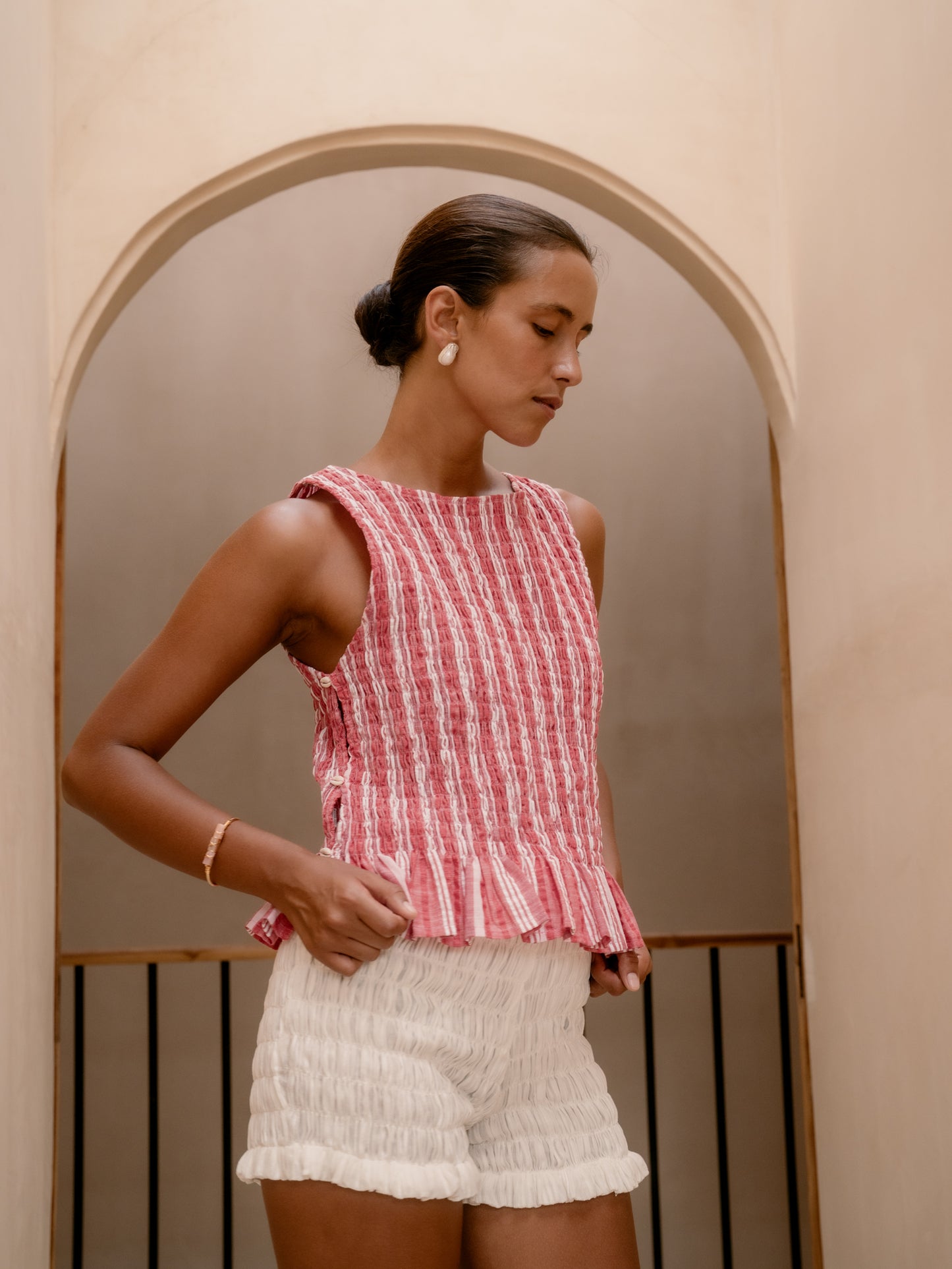 Alma Shirred Top - Red Stripe