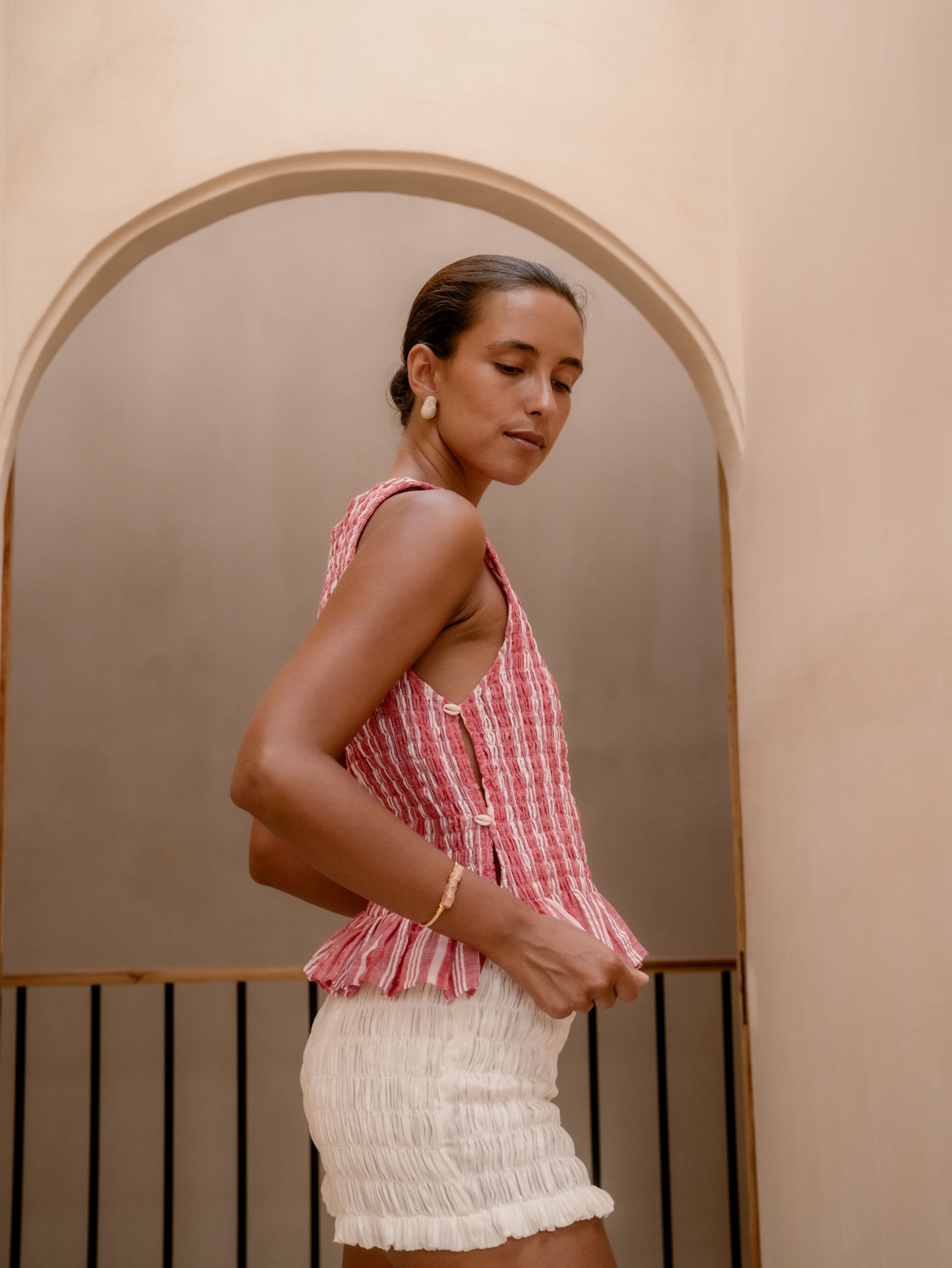 Alma Shirred Top - Red Stripe