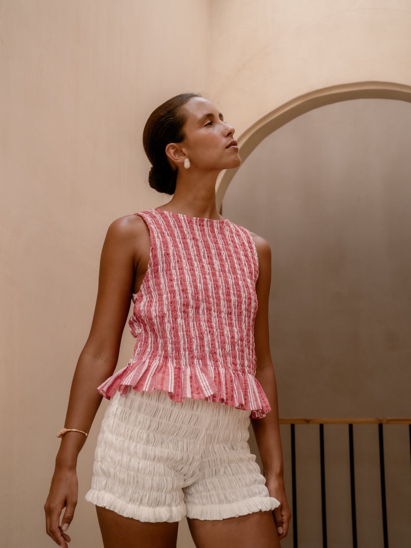 Alma Shirred Top - Red Stripe