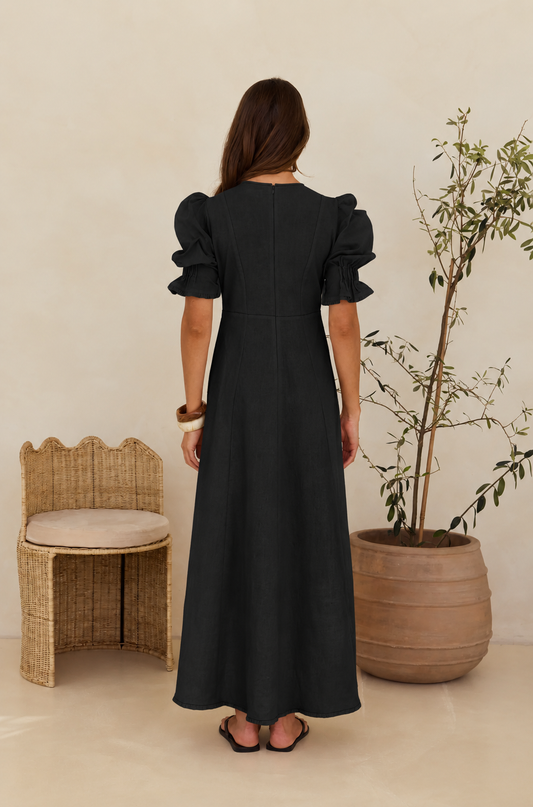 Sasha Dress - Black Linen