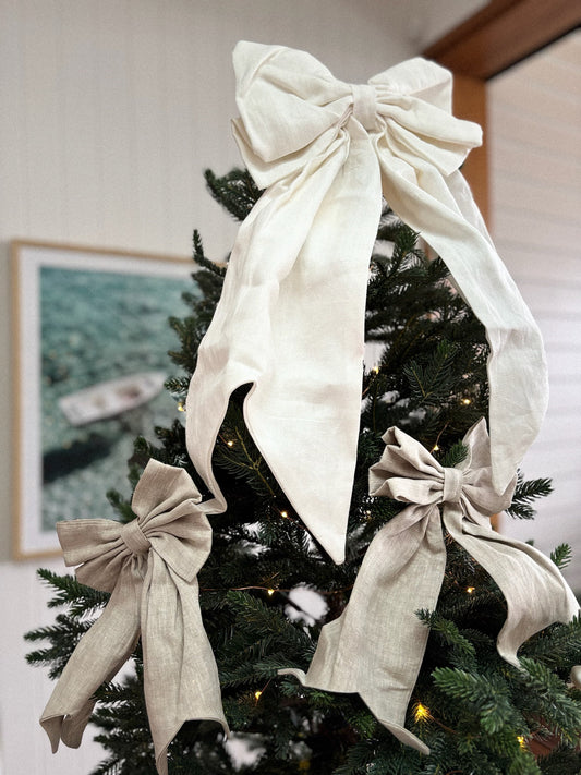 Medium Christmas Bows (3 pack) - Sand Linen