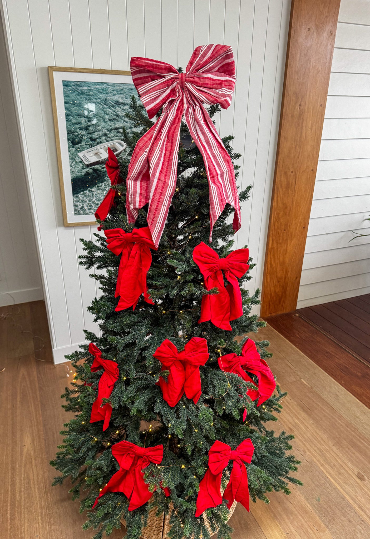 Medium Christmas Bows (3 pack) - Red Linen