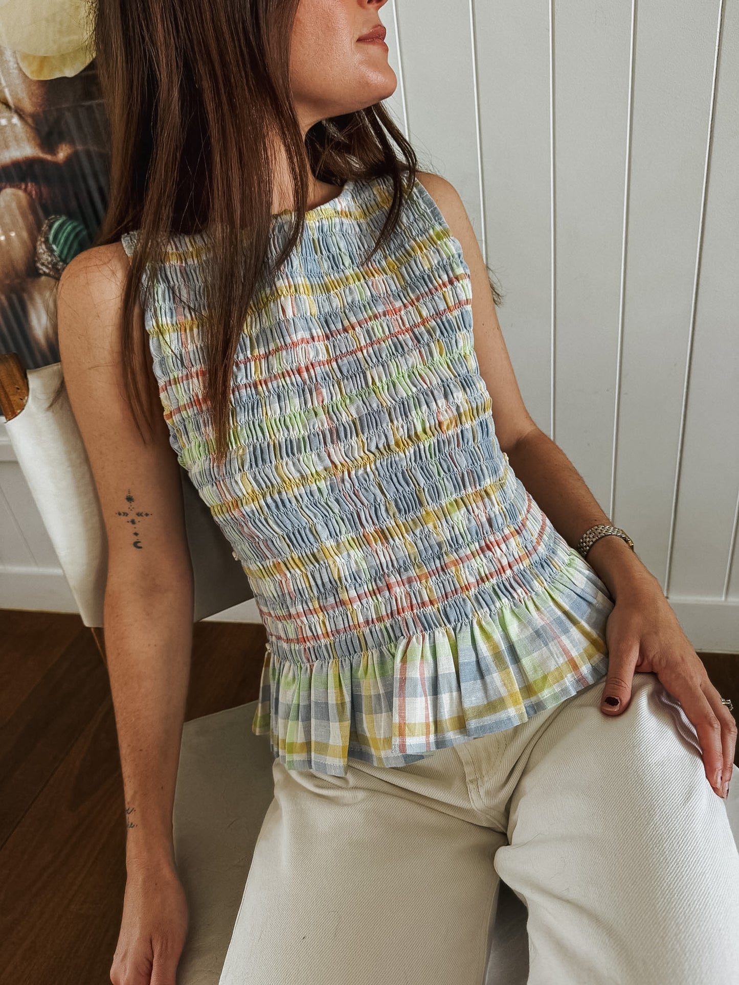 Alma Shirred Top - Plaid