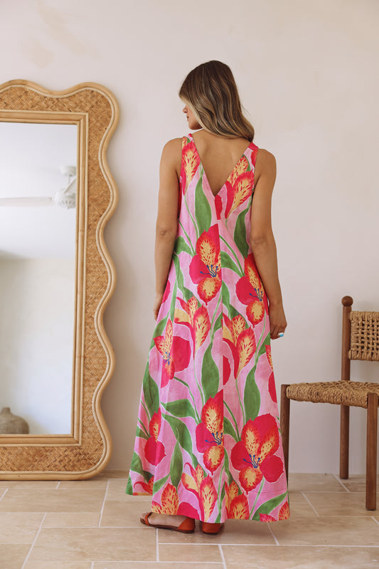 Eloise Dress Printed Linen - Wholesale