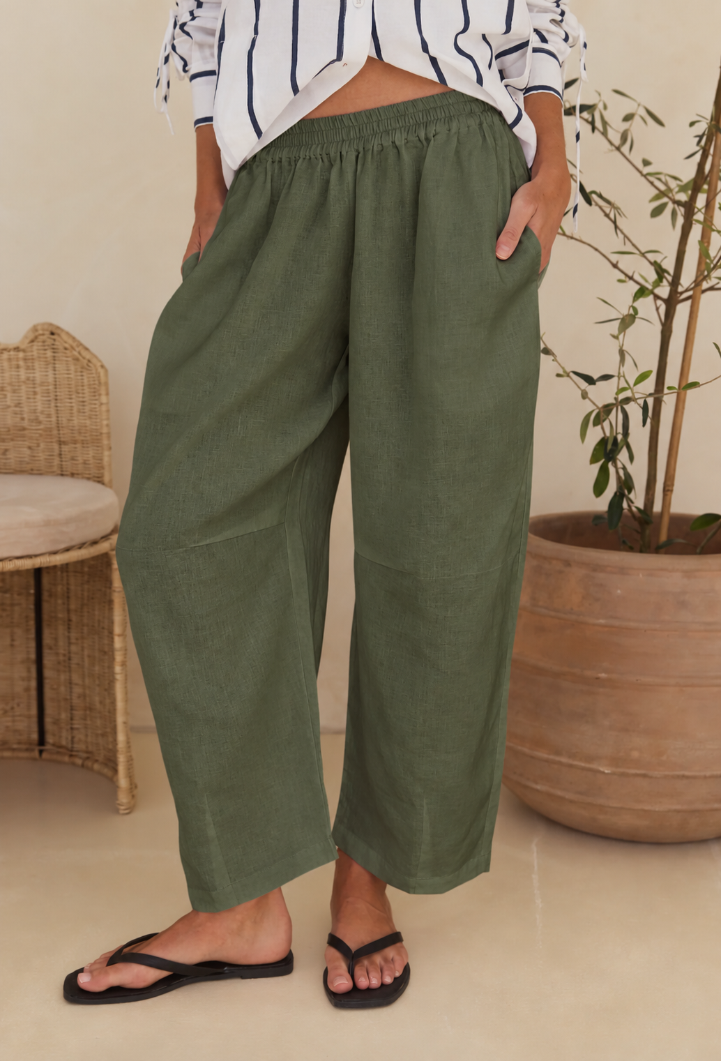 Barrel Leg Pant - Khaki Poplin