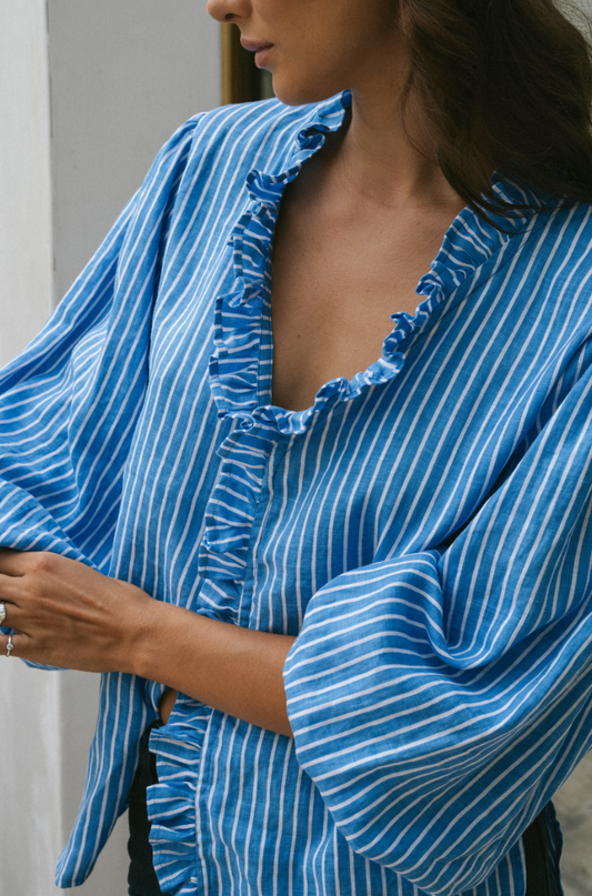Olive Ruffle Shirt - Stripe