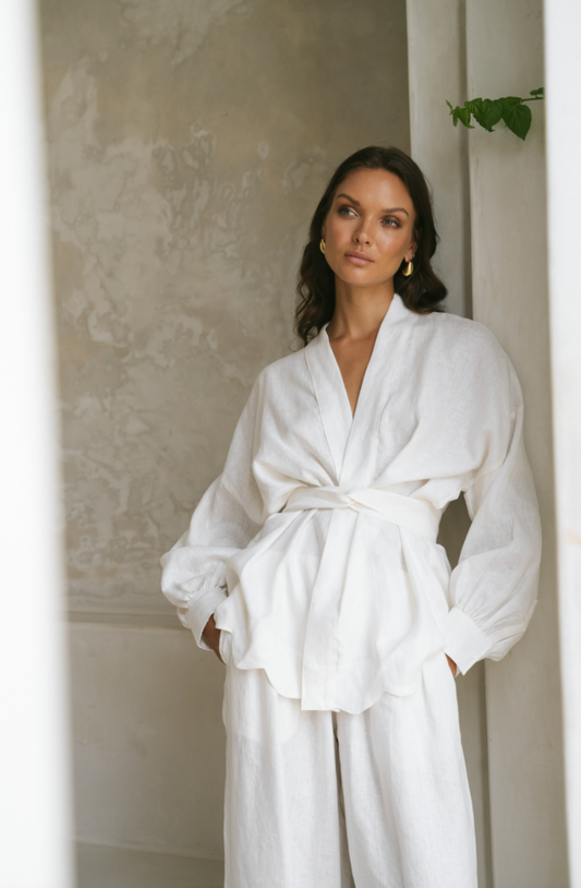 Lara Scallop Kimono Top Linen - Wholesale