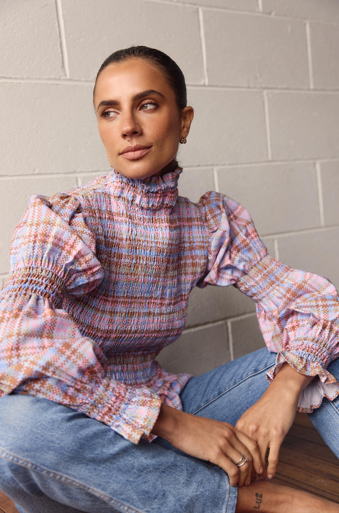 Violet Shirred Top - Printed Linen