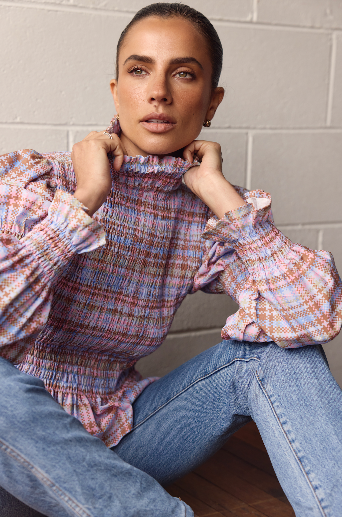 Violet Shirred Top - Printed Linen