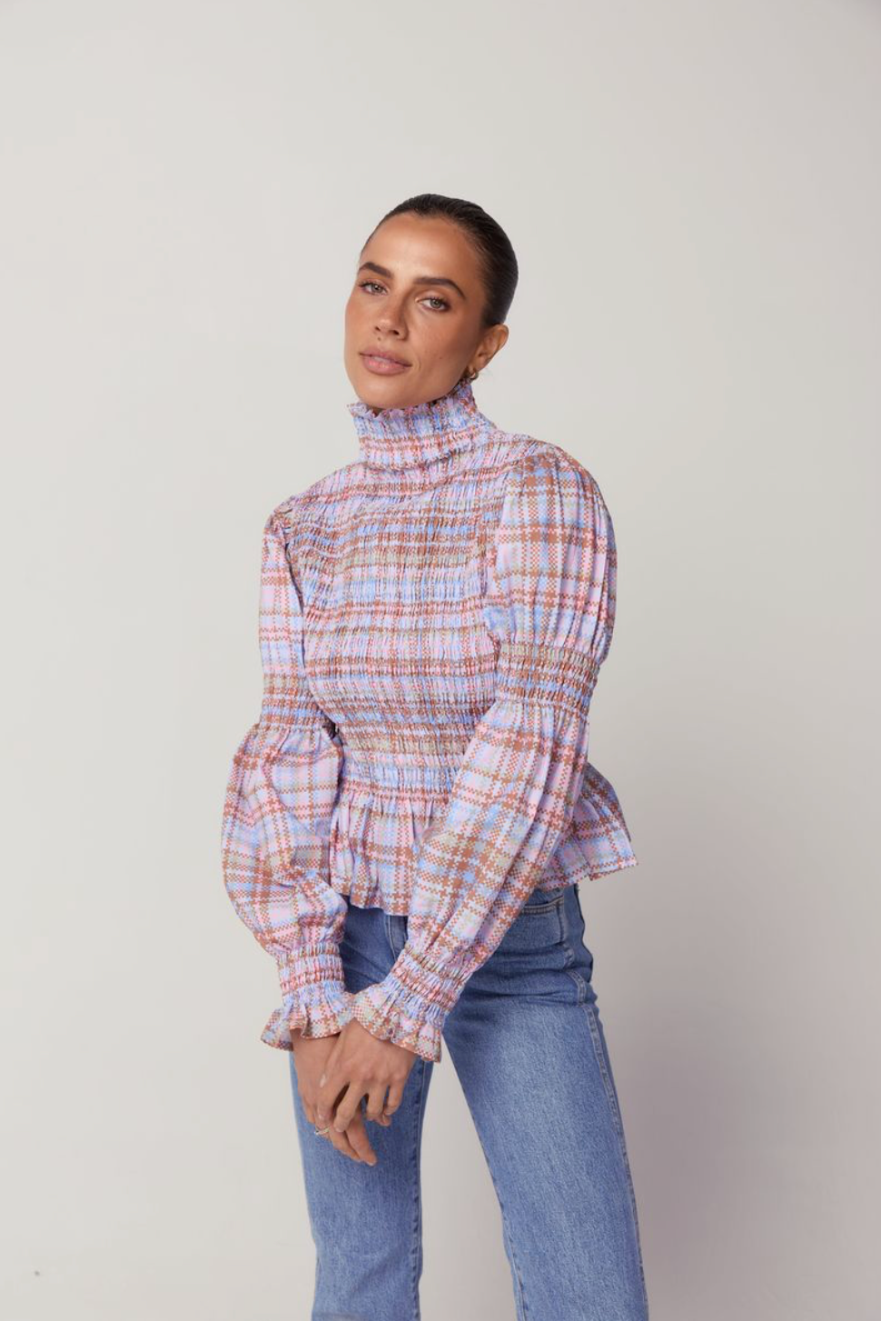 Violet Shirred Top - Static Plaid – LJC DESIGNS