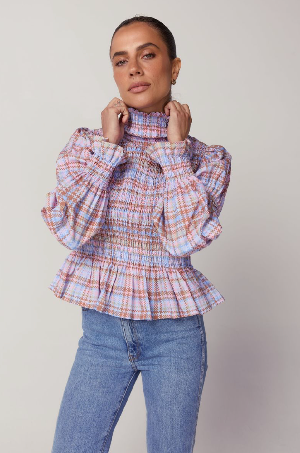 Violet Shirred Top - Printed Linen