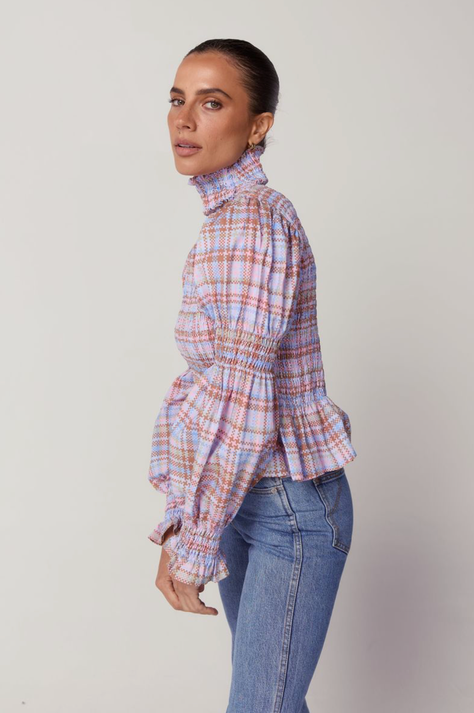 Violet Shirred Top - Printed Linen