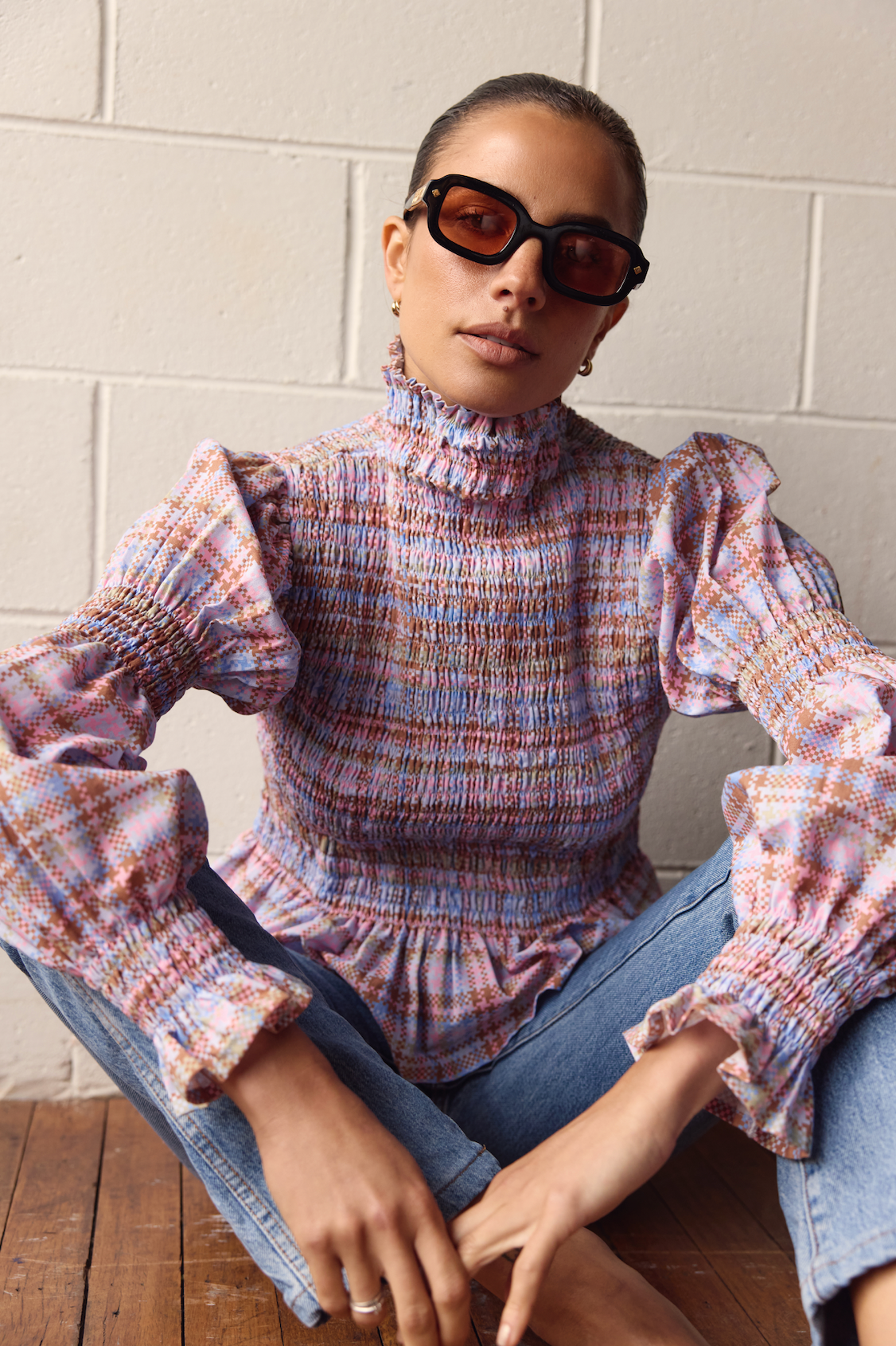 Violet Shirred Top - Printed Linen