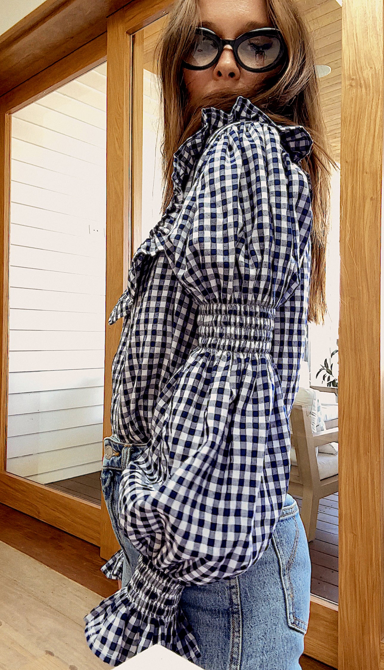 Frill Shirt - Navy Gingham