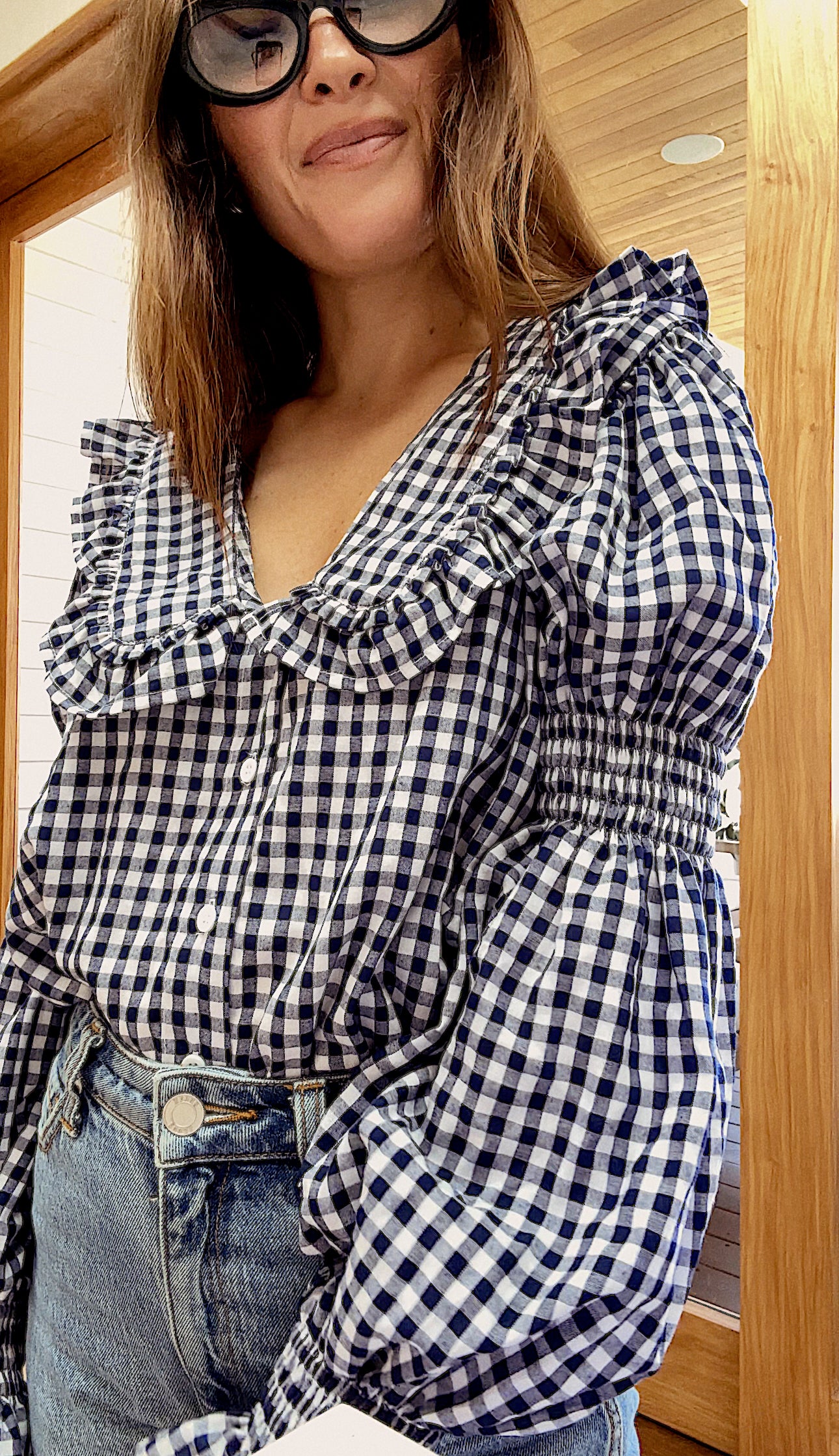 Frill Shirt - Navy Gingham