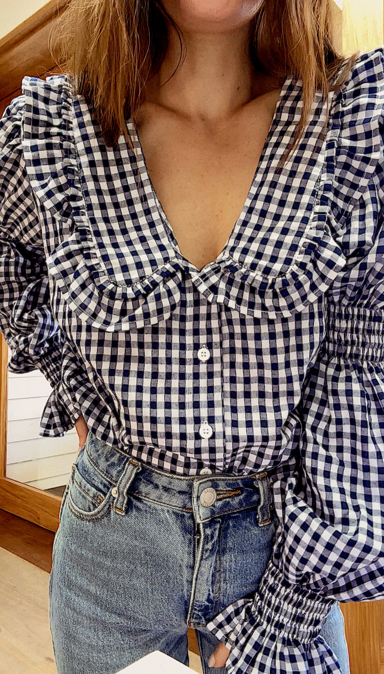 Frill Shirt - Navy Gingham