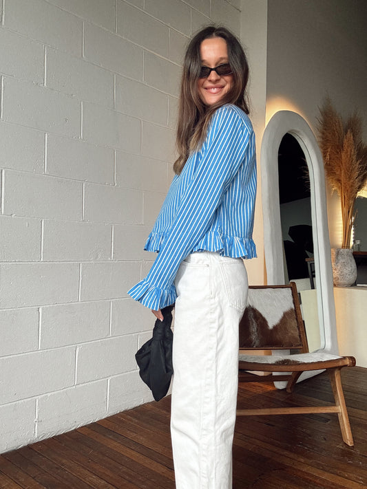 Freddie Top - Striped Linen