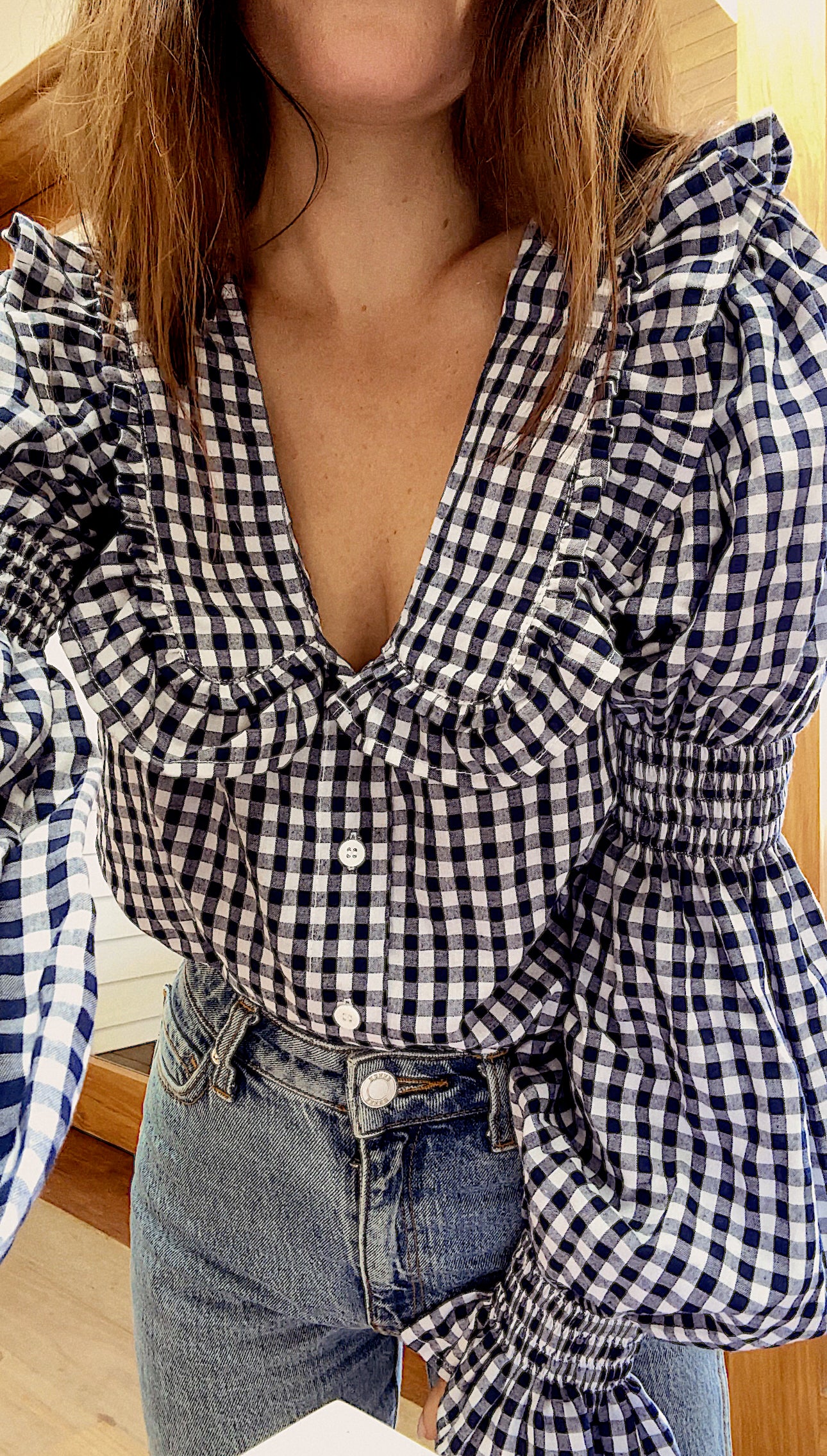 Frill Shirt - Navy Gingham