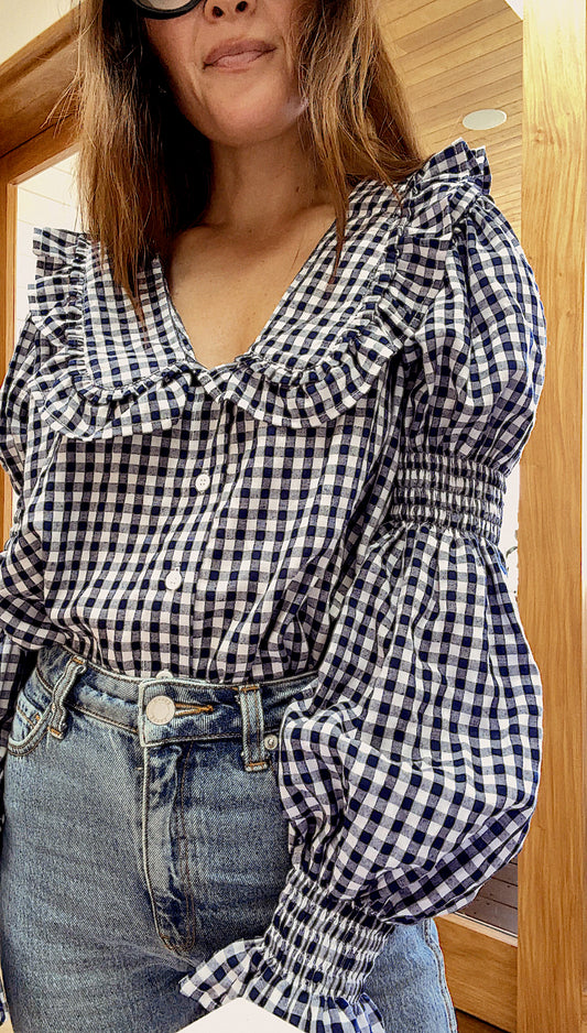 Frill Shirt - Navy Gingham