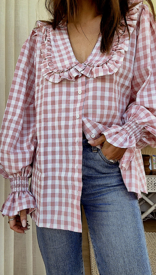 Frill Shirt - Blush Gingham