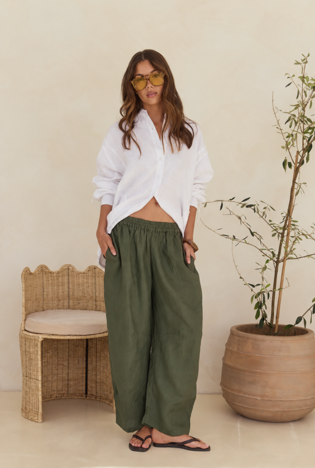 Barrel Leg Pant - Khaki Poplin