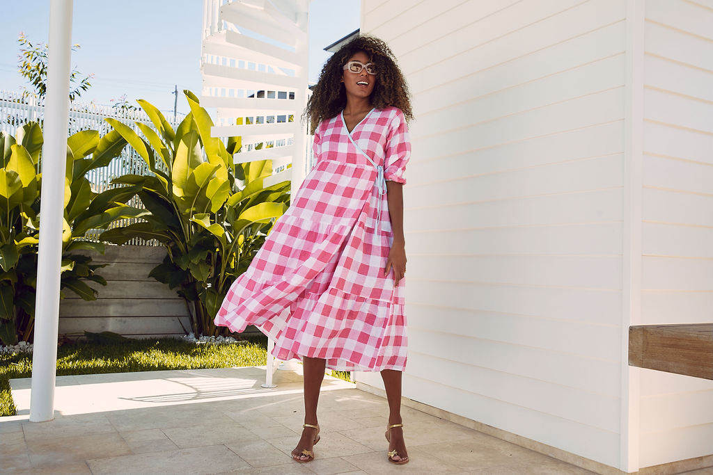 Mango pink shop check dress