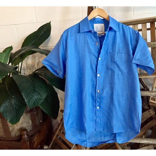 Crandokta Linen Short Sleeved Shirt - Ocean Blue