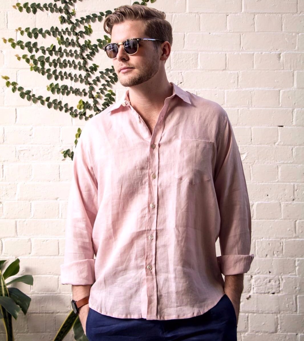 Crandokta Linen Long Sleeved Shirt - Dust Pink