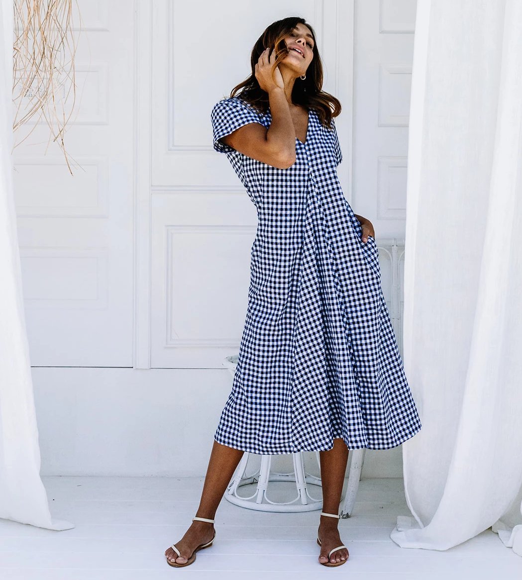 Lulu Dress - Navy Gingham