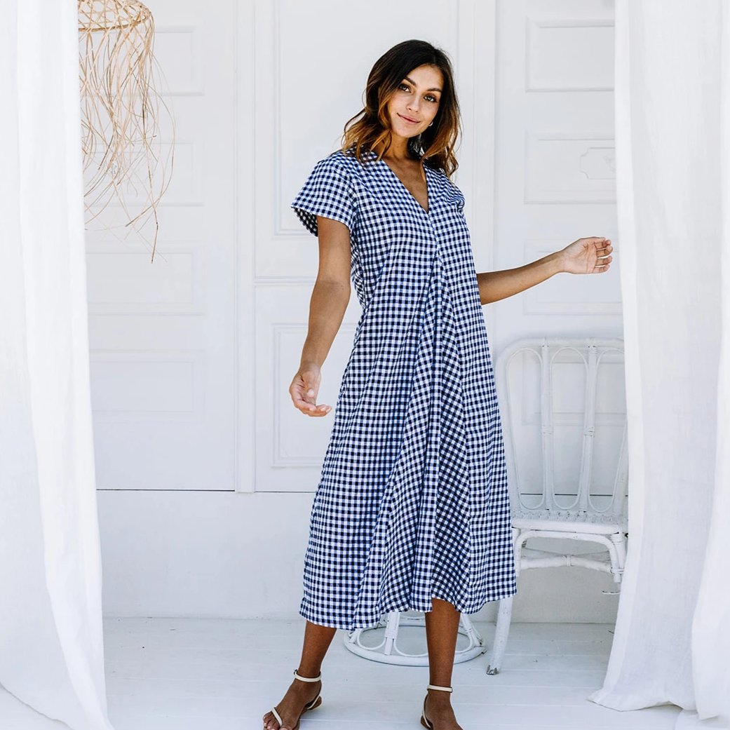 Lulu Dress - Navy Gingham