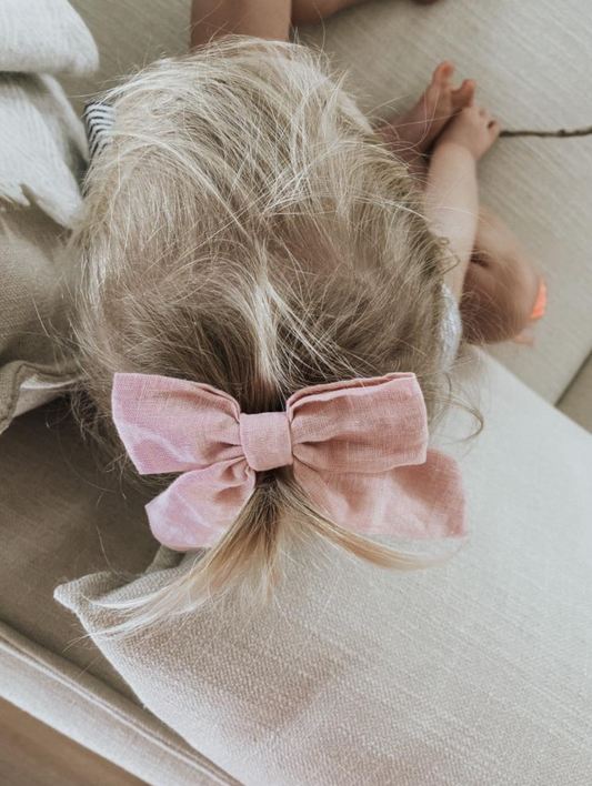 Girls Linen Bow Hair Clip - Large